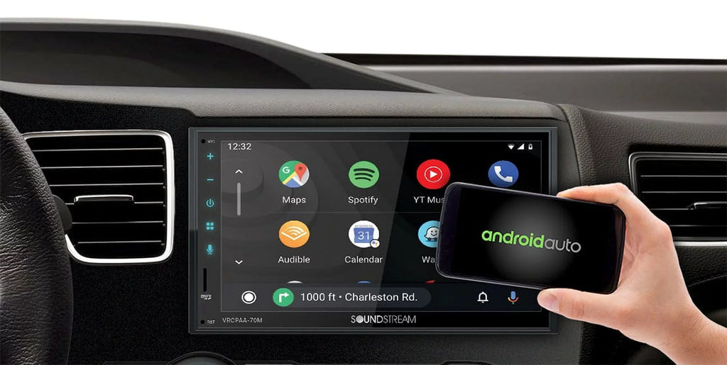 & DIN Double +Camera Silver Bluetooth Soundstream Android VRCPAA-70M 7" CarPlay