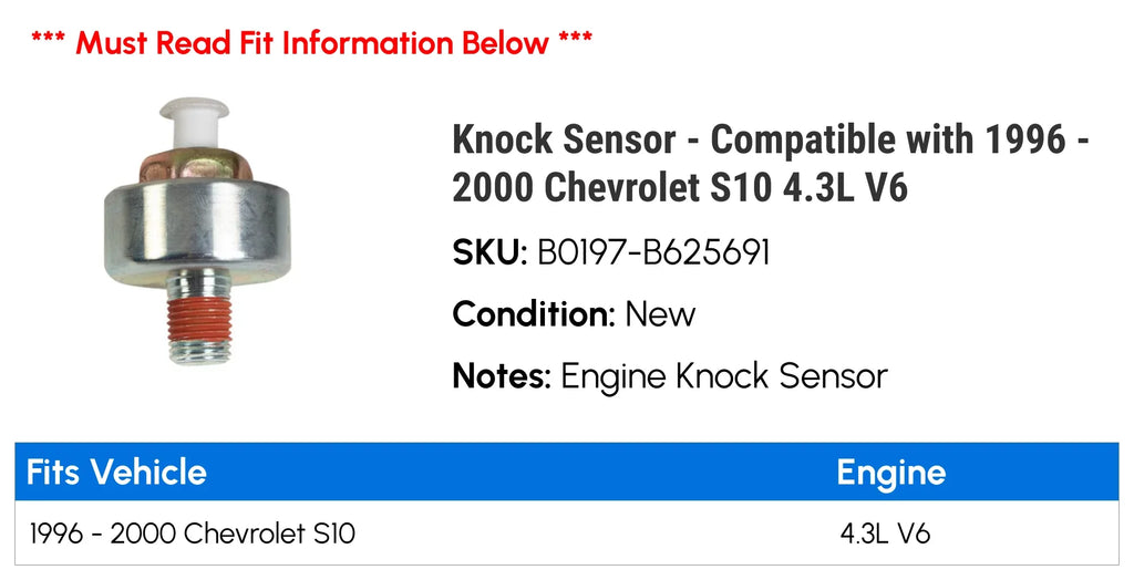 Chevy - with Compatible Knock Sensor 1998 1997 1996 2000 V6 S10 - 4.3L 1999