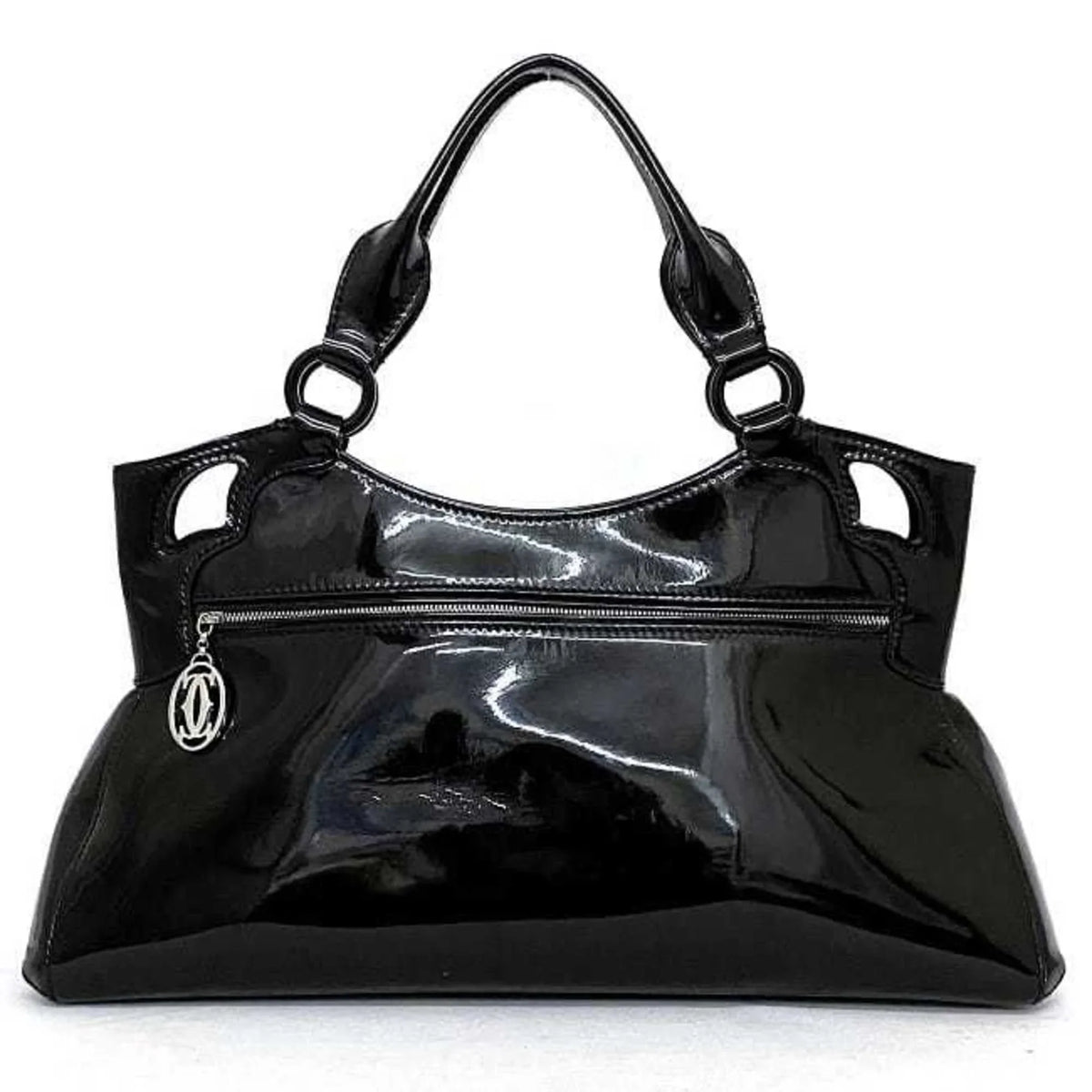 Marcello handbag (Good) tote leather enamel SM black patent Pre-Owned mast Cartier bag L1000833 ladies