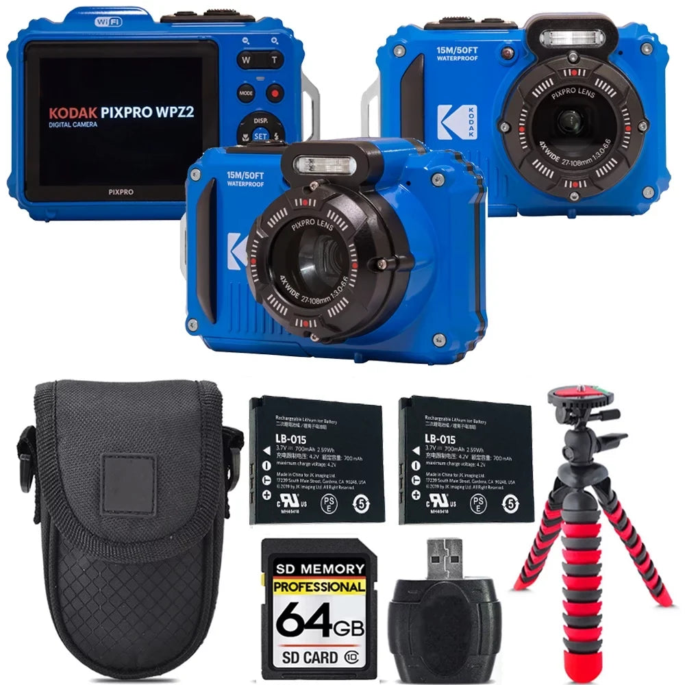 '+ Kit Case Battery Digital WPZ2 + -64GB +Tripod PIXPRO Kodak (Blue) Extra Camera