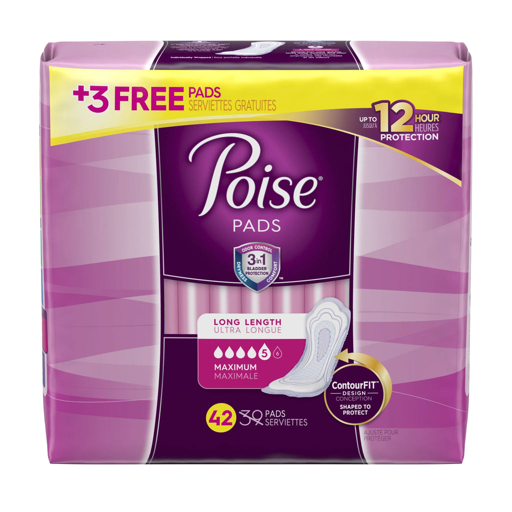 Long, for Women, Pads Absorbency, Maximum Poise Ct Incontinence 42
