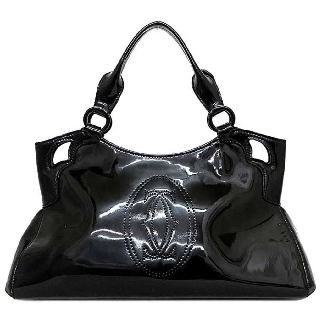 Marcello handbag (Good) tote leather enamel SM black patent Pre-Owned mast Cartier bag L1000833 ladies