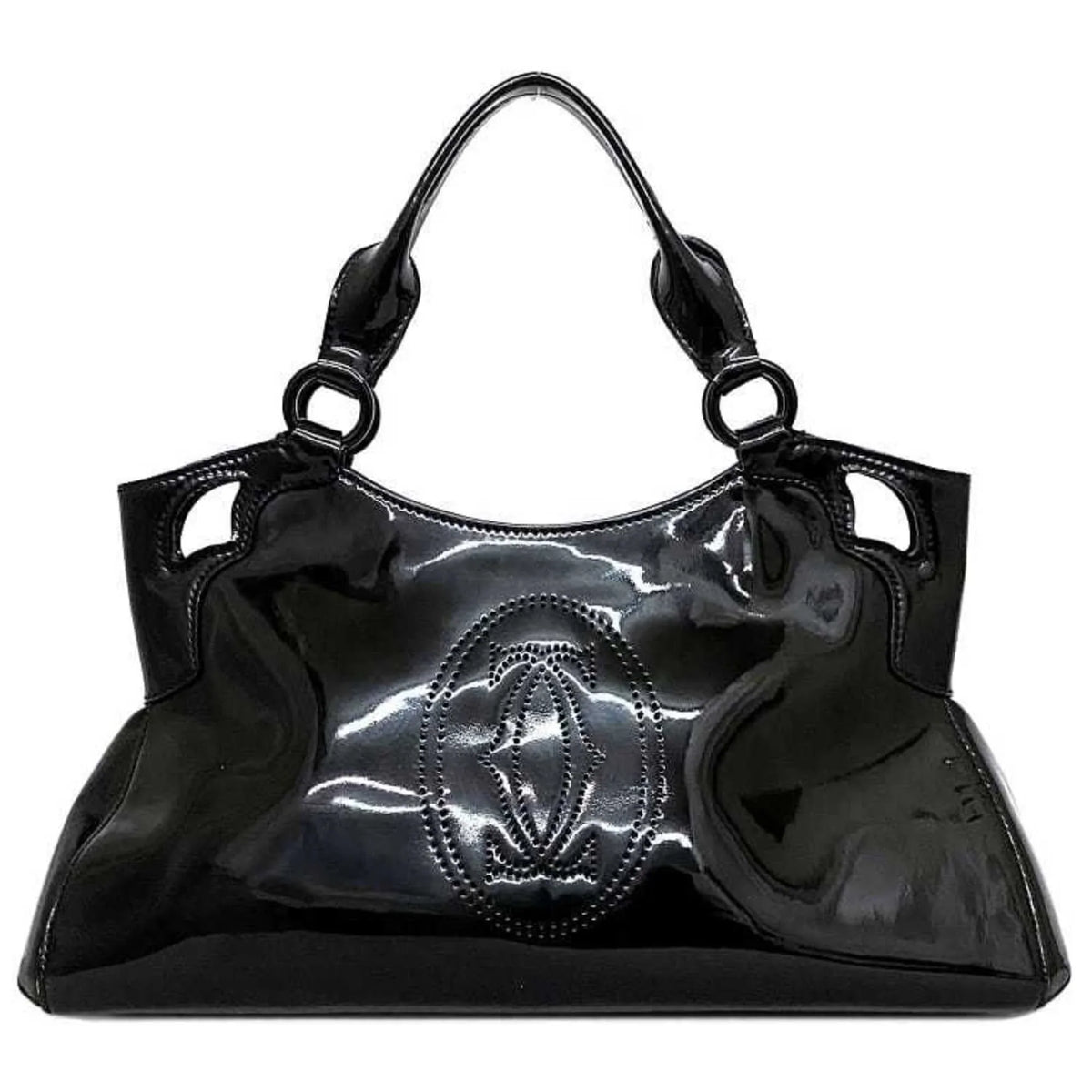 Marcello handbag (Good) tote leather enamel SM black patent Pre-Owned mast Cartier bag L1000833 ladies