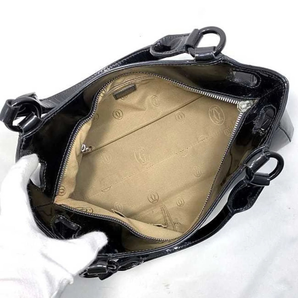 Marcello handbag (Good) tote leather enamel SM black patent Pre-Owned mast Cartier bag L1000833 ladies