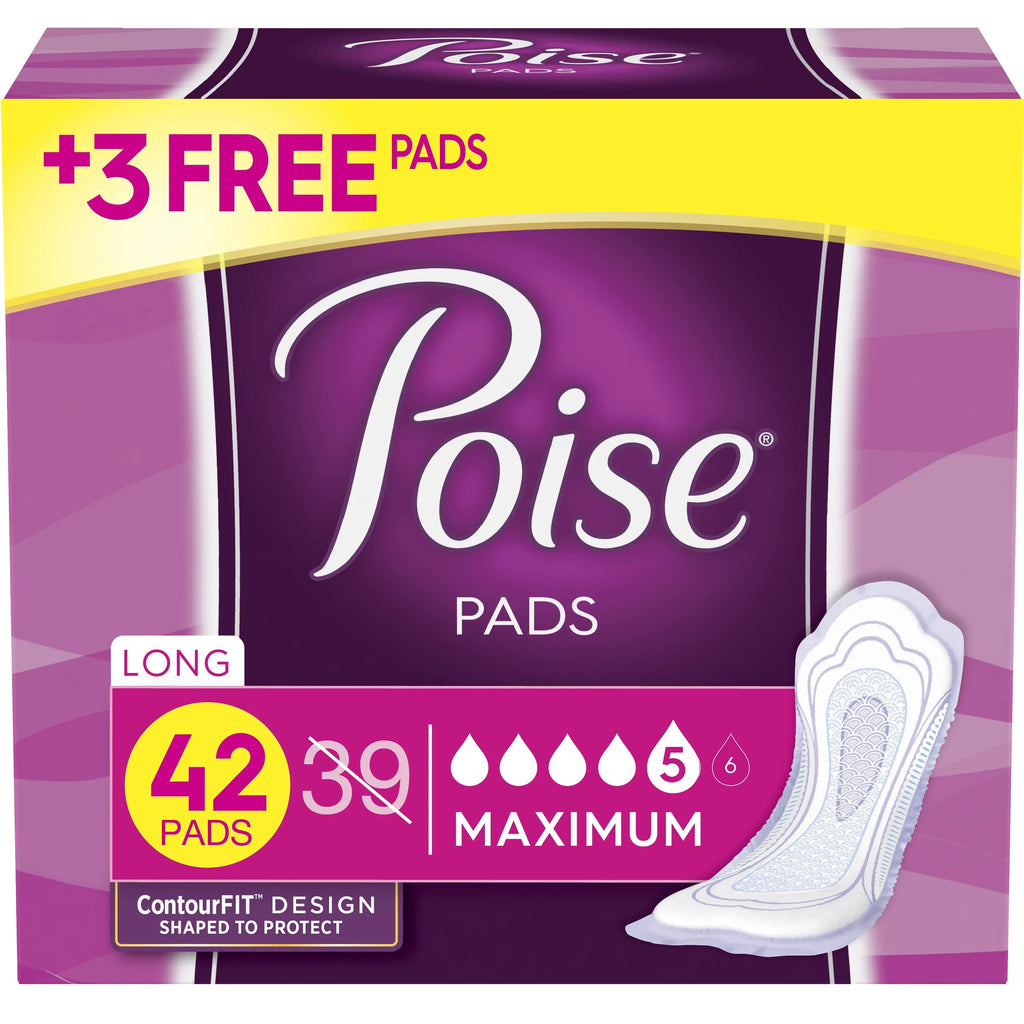 Long, for Women, Pads Absorbency, Maximum Poise Ct Incontinence 42