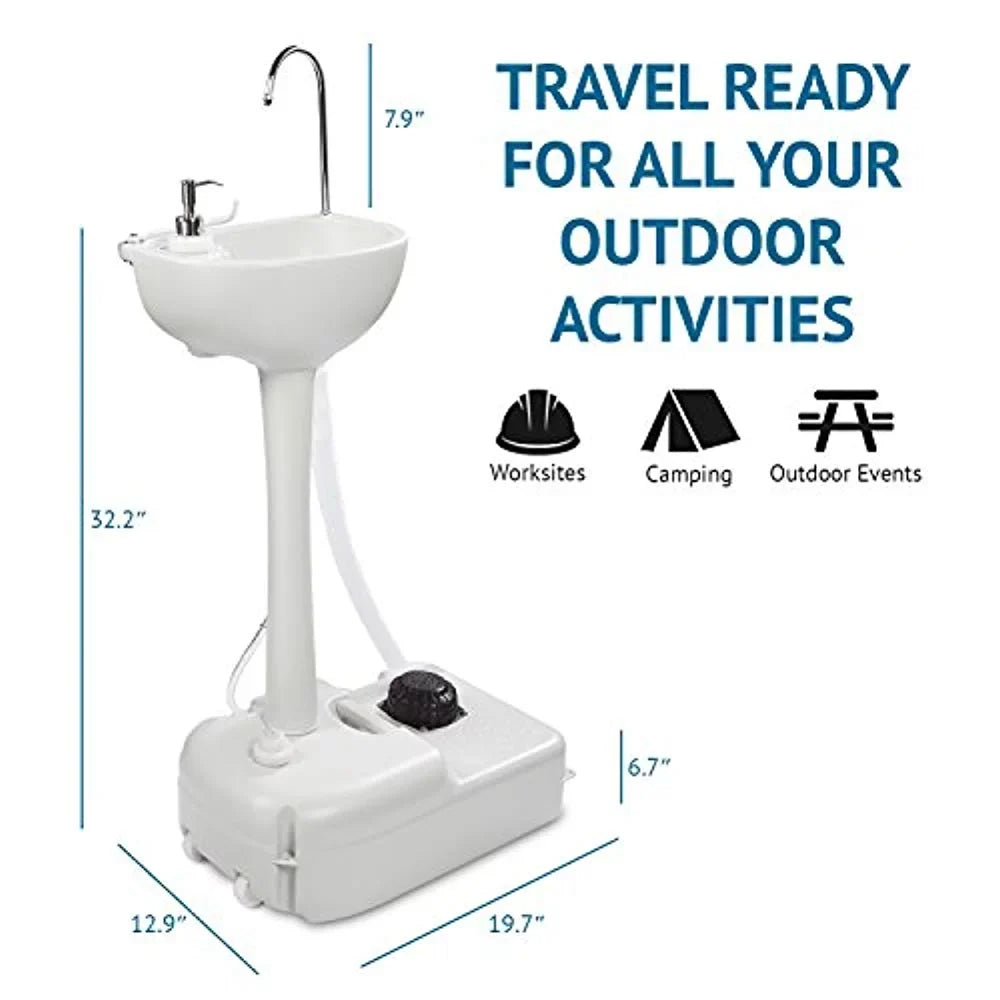 19.7 in White x Basin & - 12.9 gal. Hike Camping 5 in Crew Tank W, L Sink, Portable